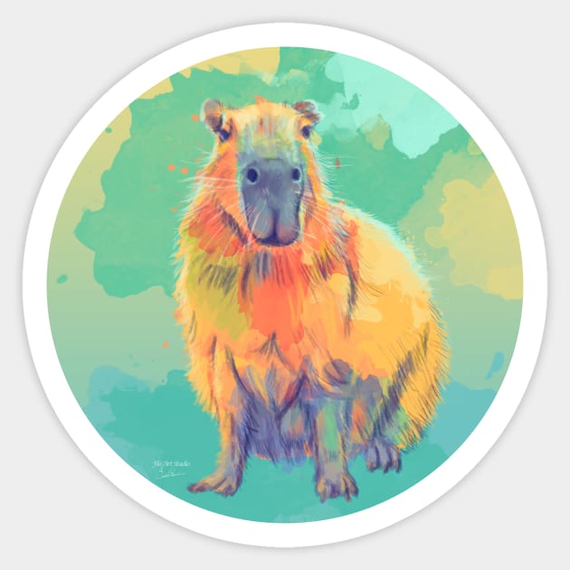 Colorful Capybara, Digital Illustration Sticker by Flo Art Studio